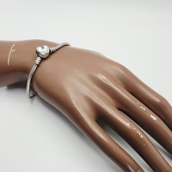 Pandora Moments Heart & Snake Chain 925 Sterling Bracelet Authentic 7.5" Length - Picture 4 of 4